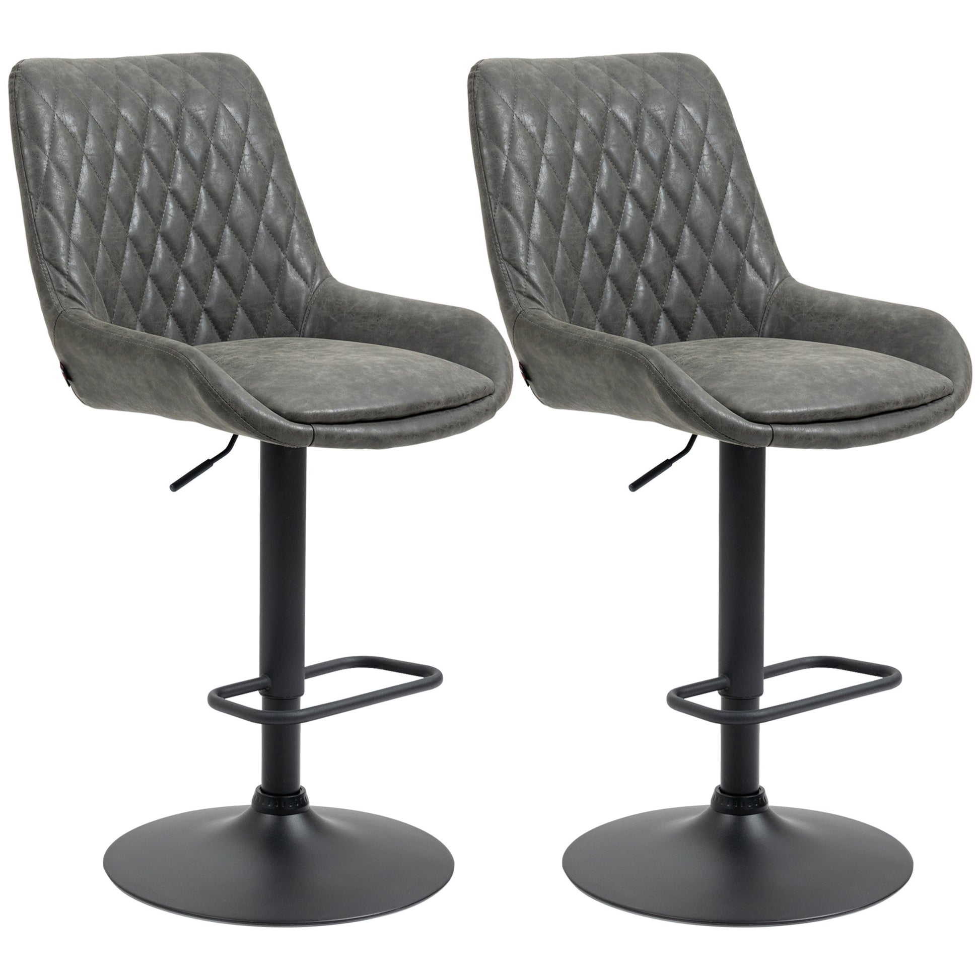 Set of 2 Bar Stools, Kitchen Stools with Backrest, Adjustable Bar Chairs, Counter Stool with Footrest, Dining Chair for Dining Room, Kitchen, Faux Leather, Dark Gray