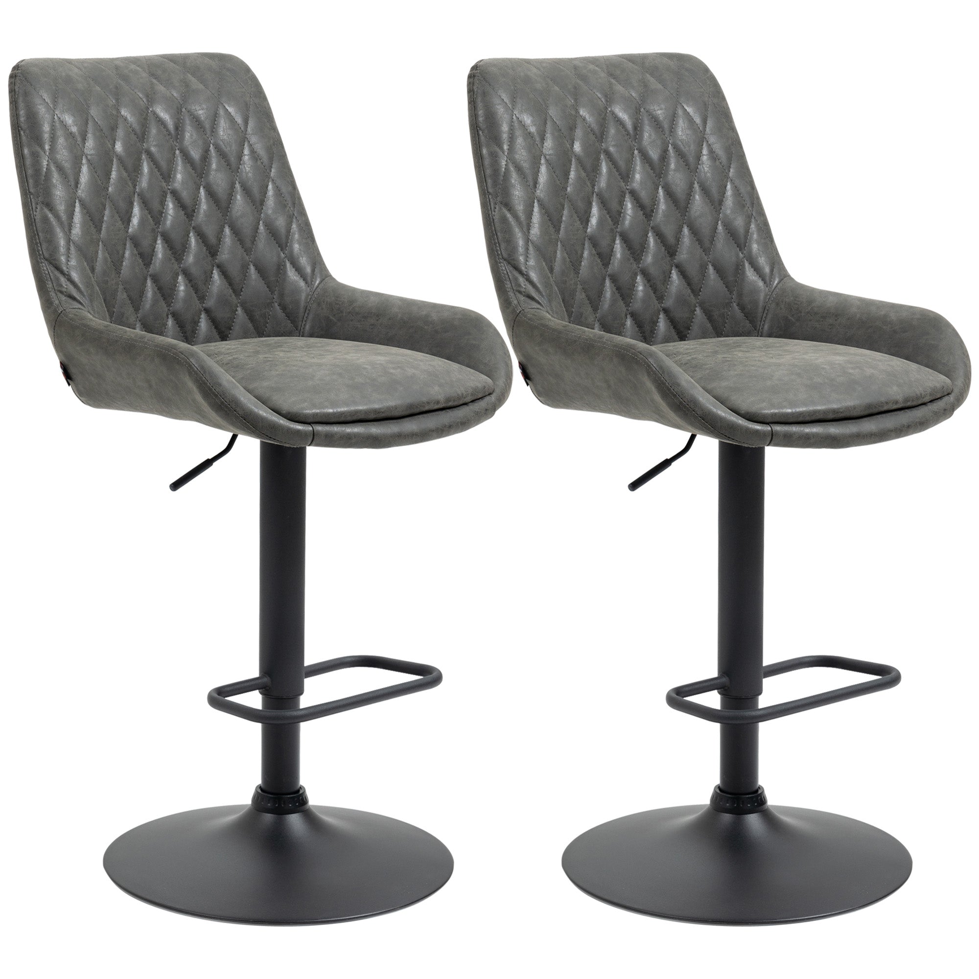 Set of 2 Bar Stools, Kitchen Stools with Backrest, Adjustable Bar Chairs, Counter Stool with Footrest, Dining Chair for Dining Room, Kitchen, Faux Leather, Dark Gray