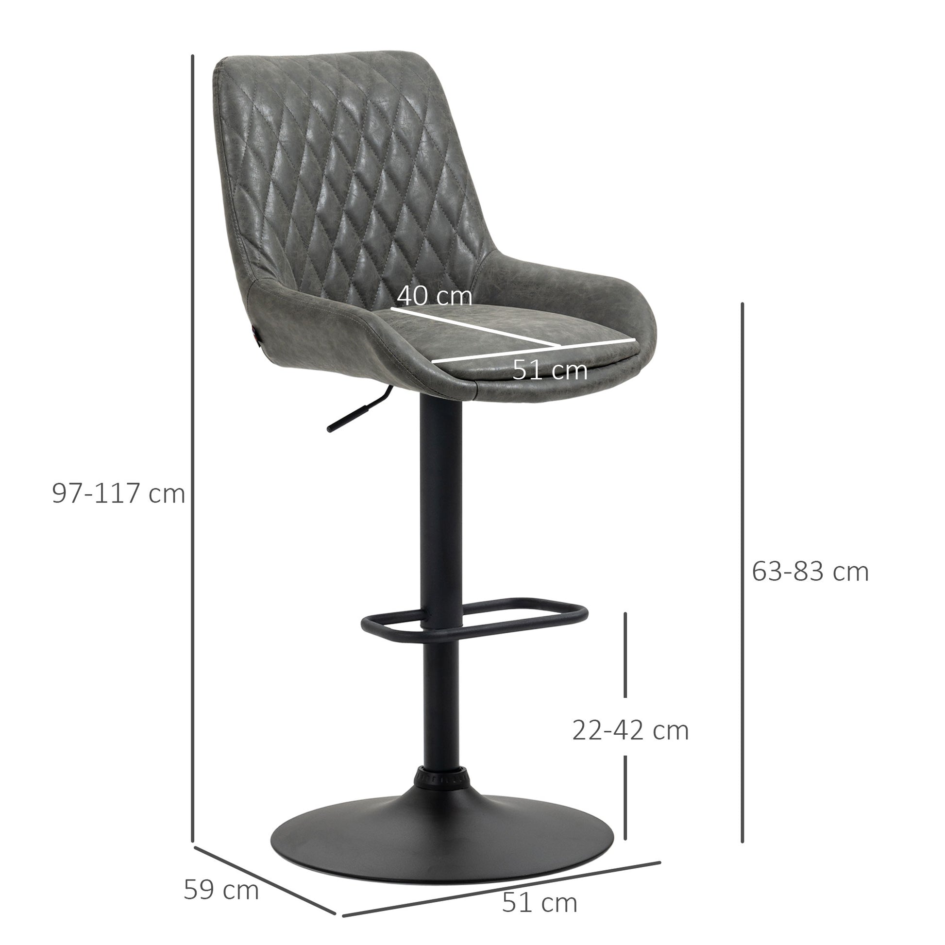 Set of 2 Bar Stools, Kitchen Stools with Backrest, Adjustable Bar Chairs, Counter Stool with Footrest, Dining Chair for Dining Room, Kitchen, Faux Leather, Dark Gray