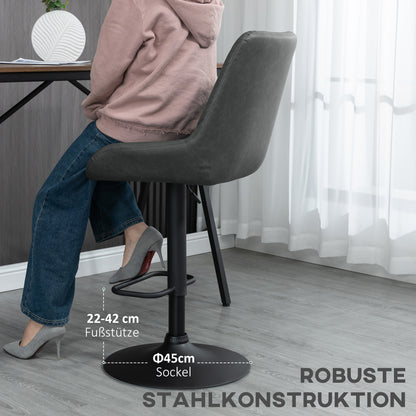 Set of 2 Bar Stools, Kitchen Stools with Backrest, Adjustable Bar Chairs, Counter Stool with Footrest, Dining Chair for Dining Room, Kitchen, Faux Leather, Dark Gray