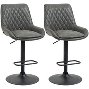 Set of 2 Bar Stools, Kitchen Stools with Backrest, Adjustable Bar Chairs, Counter Stool with Footrest, Dining Chair for Dining Room, Kitchen, Faux Leather, Dark Gray