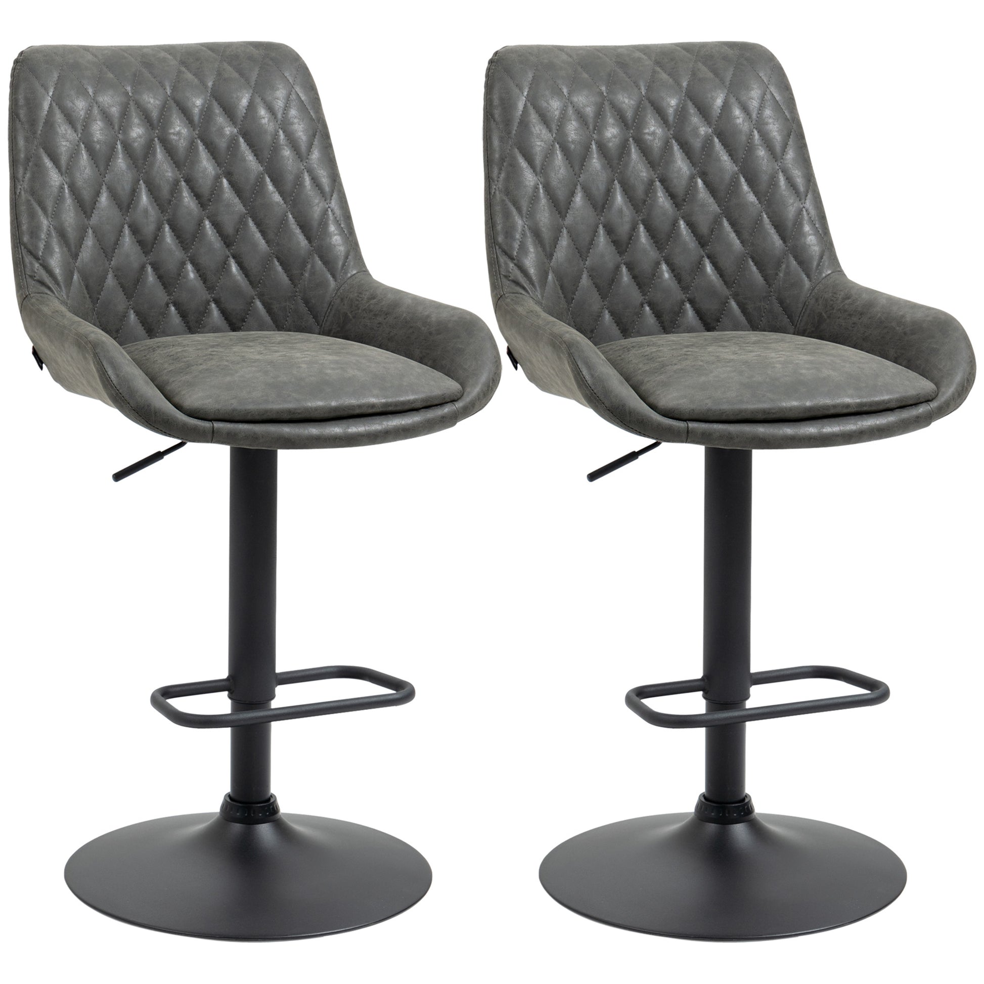 Set of 2 Bar Stools, Kitchen Stools with Backrest, Adjustable Bar Chairs, Counter Stool with Footrest, Dining Chair for Dining Room, Kitchen, Faux Leather, Dark Gray