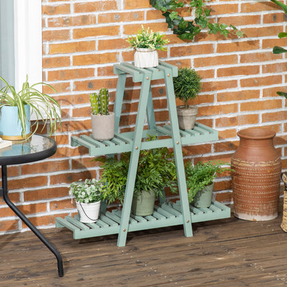 3-Tier Plant Stand, 76cm Tall Flower Stand for Indoor Outdoor, Wooden Plant Shelf, Multi-level Flower Rack Plant Pot Stand for Living Room, Garden Balcony Decor, Light Green