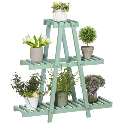 3-Tier Plant Stand, 76cm Tall Flower Stand for Indoor Outdoor, Wooden Plant Shelf, Multi-level Flower Rack Plant Pot Stand for Living Room, Garden Balcony Decor, Light Green