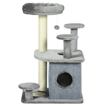 Cat Scratching Tree with Platforms, Bed, House, and Sisal Posts, Cat Tower with Plush Cover, 60x48x92 cm, Gray