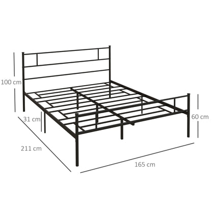 Double Bed Frame 165x211x100cm in Steel, Integrated Slats, Industrial Style Headboard and Footboard, Black