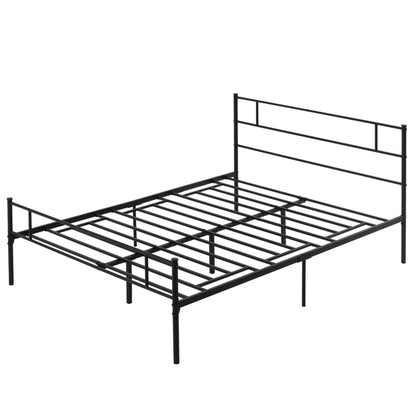 Double Bed Frame 165x211x100cm in Steel, Integrated Slats, Industrial Style Headboard and Footboard, Black