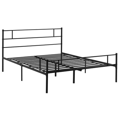 Double Bed Frame 165x211x100cm in Steel, Integrated Slats, Industrial Style Headboard and Footboard, Black