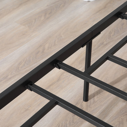 Double Bed Frame 165x211x100cm in Steel, Integrated Slats, Industrial Style Headboard and Footboard, Black