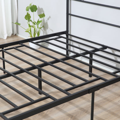 Double Bed Frame 165x211x100cm in Steel, Integrated Slats, Industrial Style Headboard and Footboard, Black