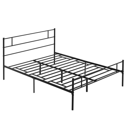 Double Bed Frame 165x211x100cm in Steel, Integrated Slats, Industrial Style Headboard and Footboard, Black