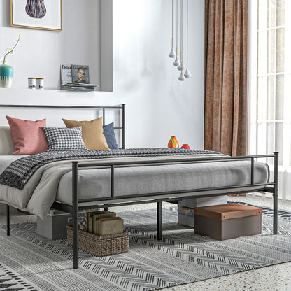 Double Bed Frame 165x211x100cm in Steel, Integrated Slats, Industrial Style Headboard and Footboard, Black