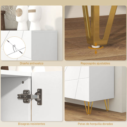 Sideboard for Living Room Entryway Sideboard with 3 Doors and Adjustable Shelves Storage Cabinet for Kitchen Room 120x40x75 cm Bright White