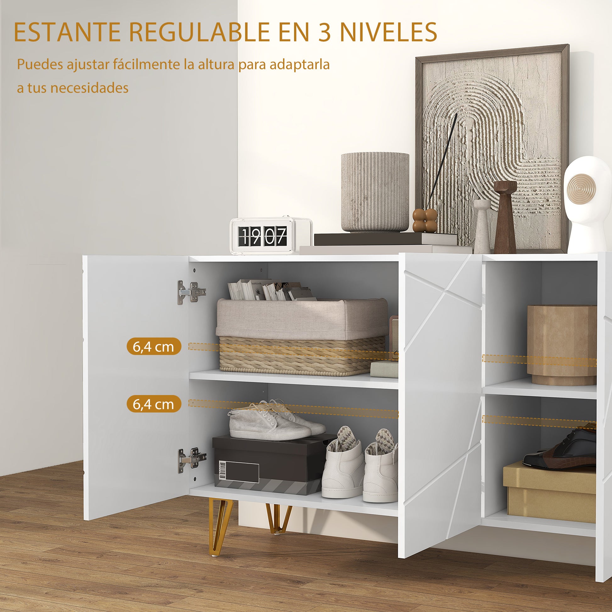 Sideboard for Living Room Entryway Sideboard with 3 Doors and Adjustable Shelves Storage Cabinet for Kitchen Room 120x40x75 cm Bright White