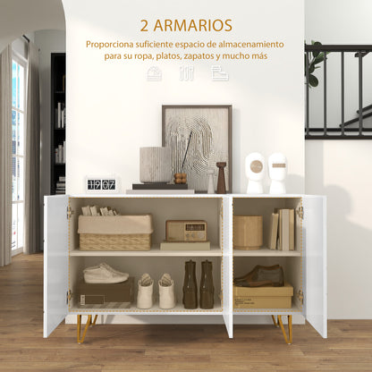 Sideboard for Living Room Entryway Sideboard with 3 Doors and Adjustable Shelves Storage Cabinet for Kitchen Room 120x40x75 cm Bright White