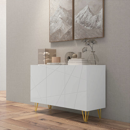 Sideboard for Living Room Entryway Sideboard with 3 Doors and Adjustable Shelves Storage Cabinet for Kitchen Room 120x40x75 cm Bright White
