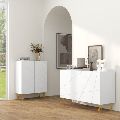 Sideboard for Living Room Entryway Sideboard with 3 Doors and Adjustable Shelves Storage Cabinet for Kitchen Room 120x40x75 cm Bright White