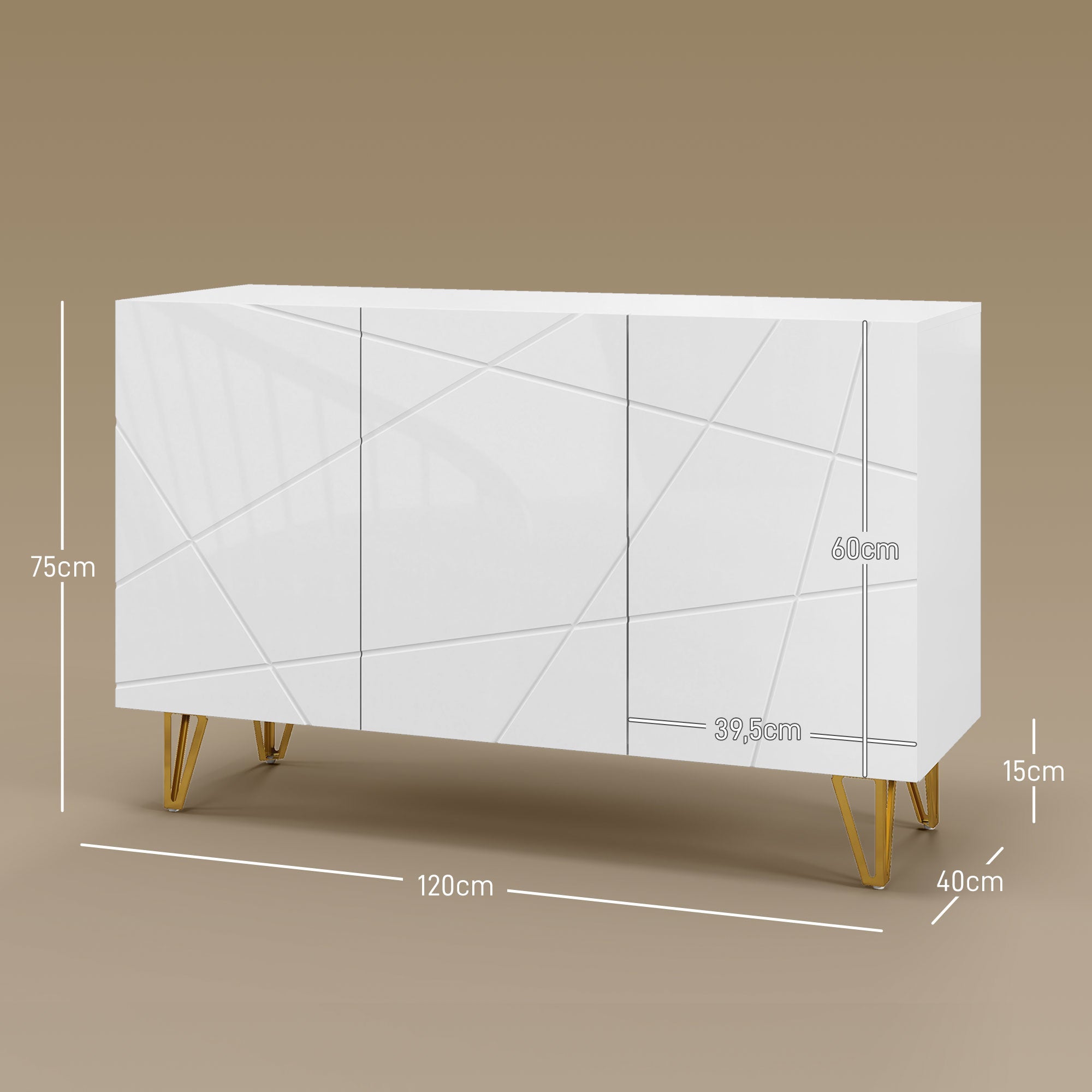 Sideboard for Living Room Entryway Sideboard with 3 Doors and Adjustable Shelves Storage Cabinet for Kitchen Room 120x40x75 cm Bright White