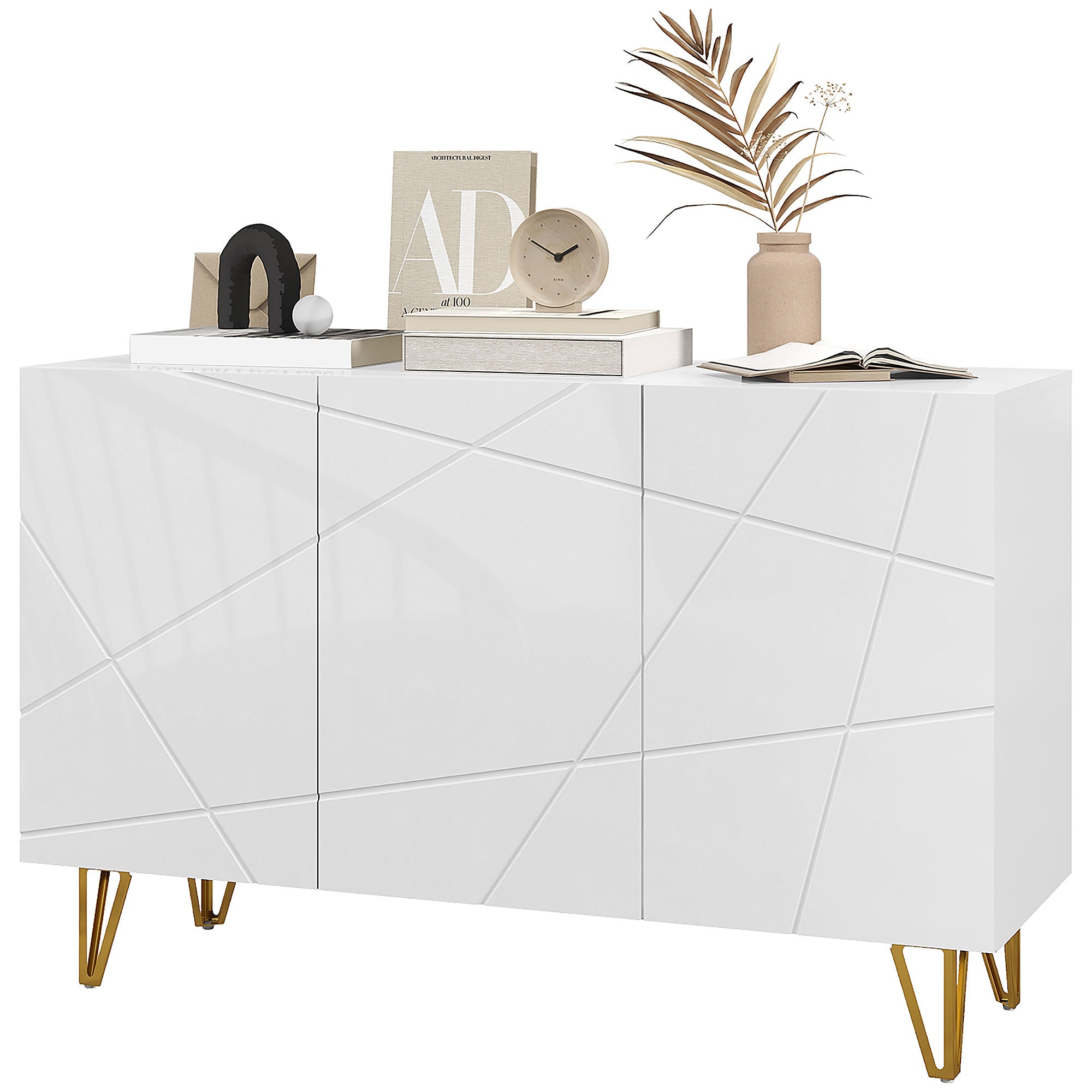 Sideboard for Living Room Entryway Sideboard with 3 Doors and Adjustable Shelves Storage Cabinet for Kitchen Room 120x40x75 cm Bright White