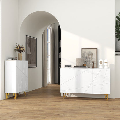Sideboard for Living Room Entryway Sideboard with 3 Doors and Adjustable Shelves Storage Cabinet for Kitchen Room 120x40x75 cm Bright White