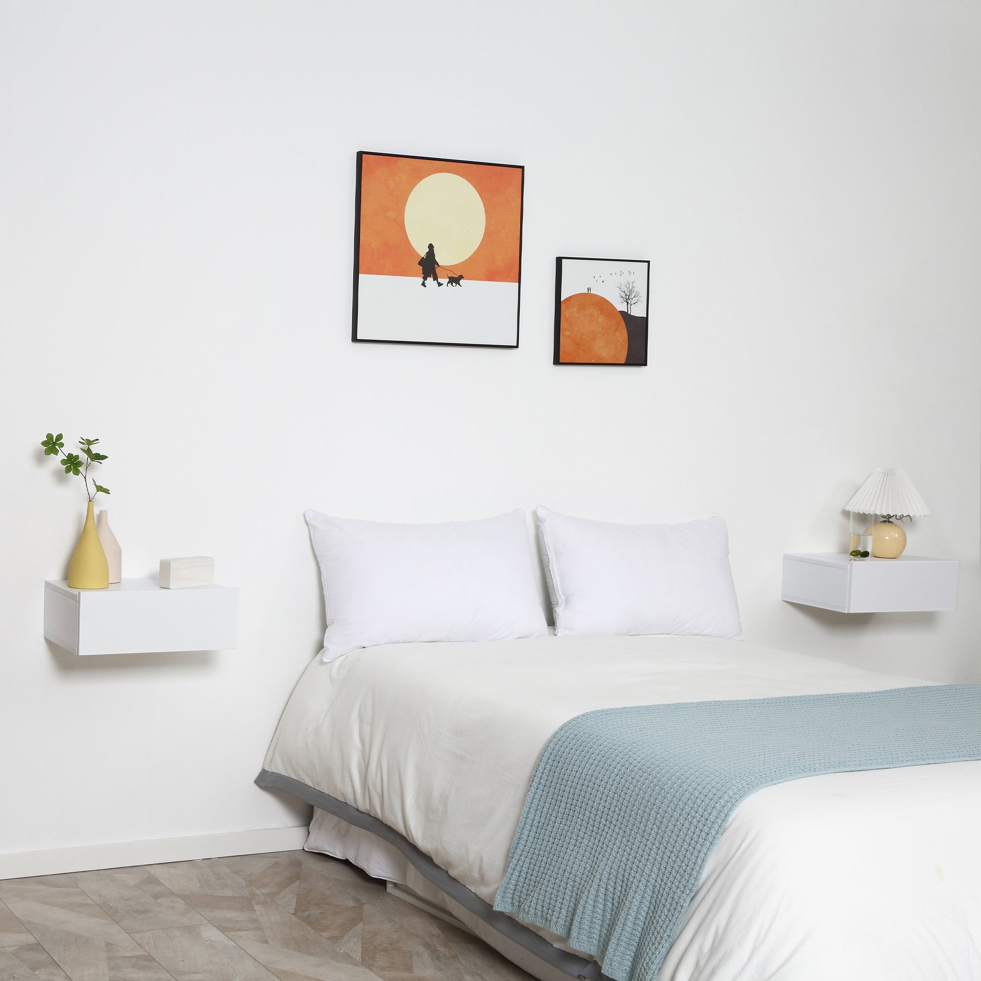 Set of 2 Floating Nightstands with 1 Drawer Wall Mounted Design Modern Style for Bedroom 40x30x15 cm White