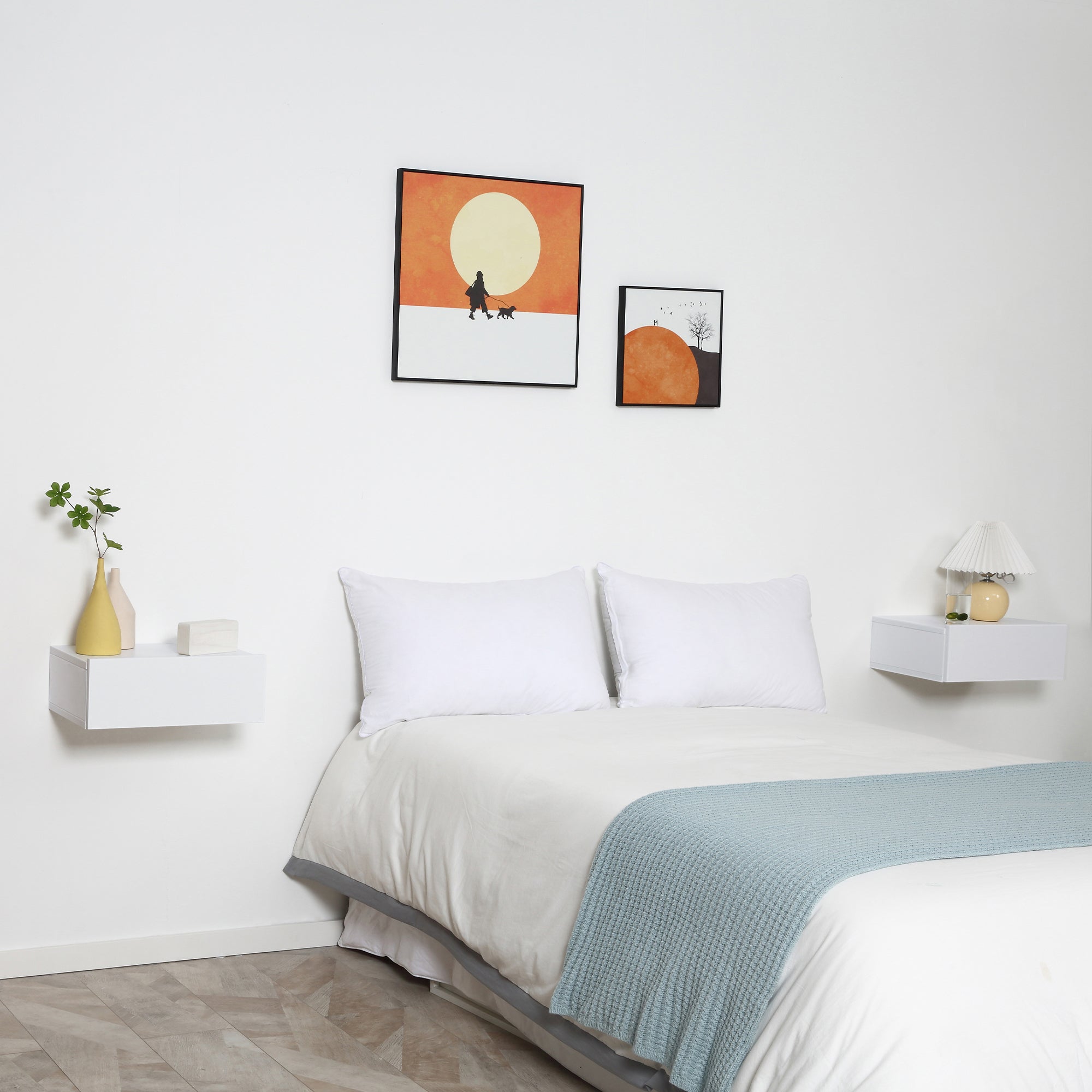Set of 2 Floating Nightstands with 1 Drawer Wall Mounted Design Modern Style for Bedroom 40x30x15 cm White