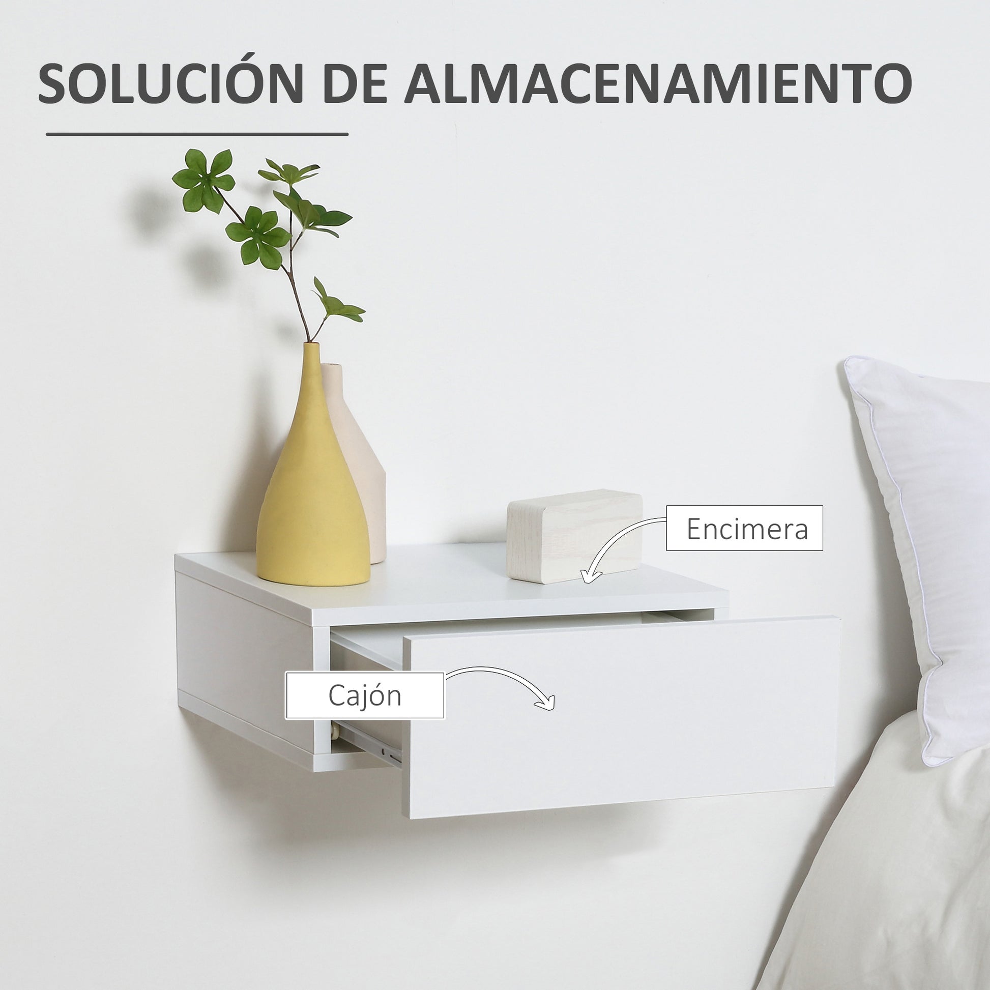 Set of 2 Floating Nightstands with 1 Drawer Wall Mounted Design Modern Style for Bedroom 40x30x15 cm White