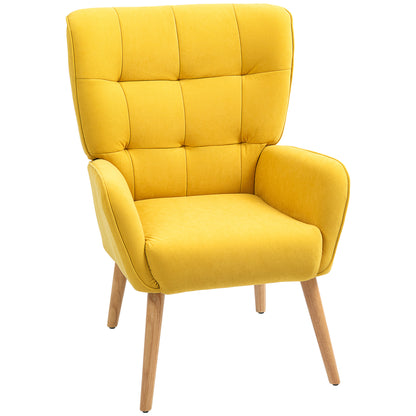 Armchair Living Room Lounge Armchair Relax Armchair with Wooden Legs Reading Armchair with Velvet Look, Upholstered Armchair for Bedroom Yellow