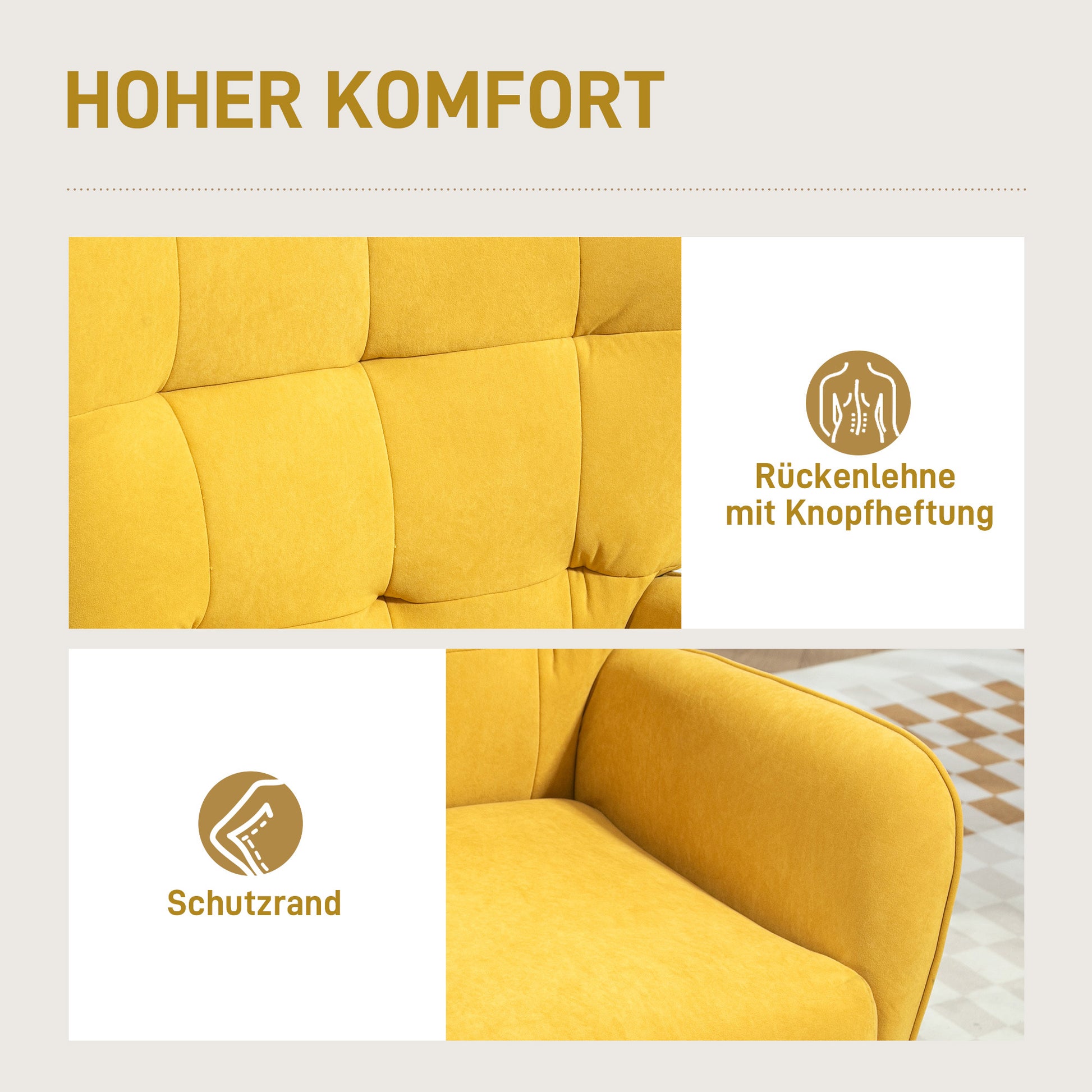 Armchair Living Room Lounge Armchair Relax Armchair with Wooden Legs Reading Armchair with Velvet Look, Upholstered Armchair for Bedroom Yellow