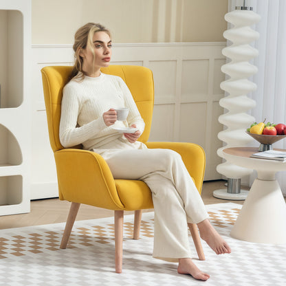 Armchair Living Room Lounge Armchair Relax Armchair with Wooden Legs Reading Armchair with Velvet Look, Upholstered Armchair for Bedroom Yellow