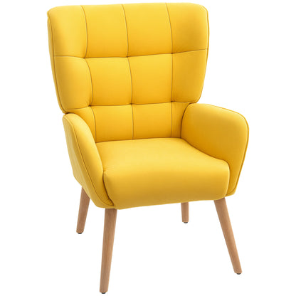 Armchair Living Room Lounge Armchair Relax Armchair with Wooden Legs Reading Armchair with Velvet Look, Upholstered Armchair for Bedroom Yellow
