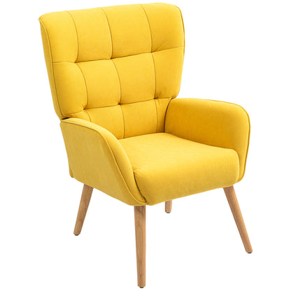 Armchair Living Room Lounge Armchair Relax Armchair with Wooden Legs Reading Armchair with Velvet Look, Upholstered Armchair for Bedroom Yellow