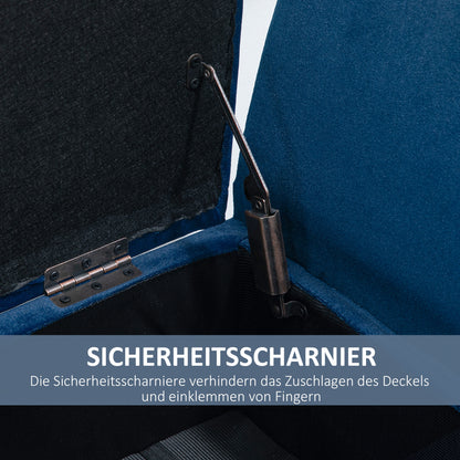 Bench with Storage Armrests Upholstered Bench with Velvet Look, Storage Chest with Wood Legs, Ottoman for Living Room Bedroom Hallway 107 x 42 x 65 cm, Blue