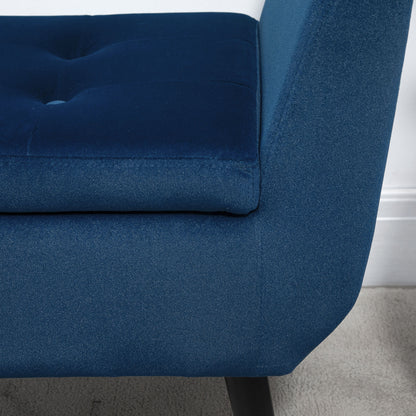 Bench with Storage Armrests Upholstered Bench with Velvet Look, Storage Chest with Wood Legs, Ottoman for Living Room Bedroom Hallway 107 x 42 x 65 cm, Blue