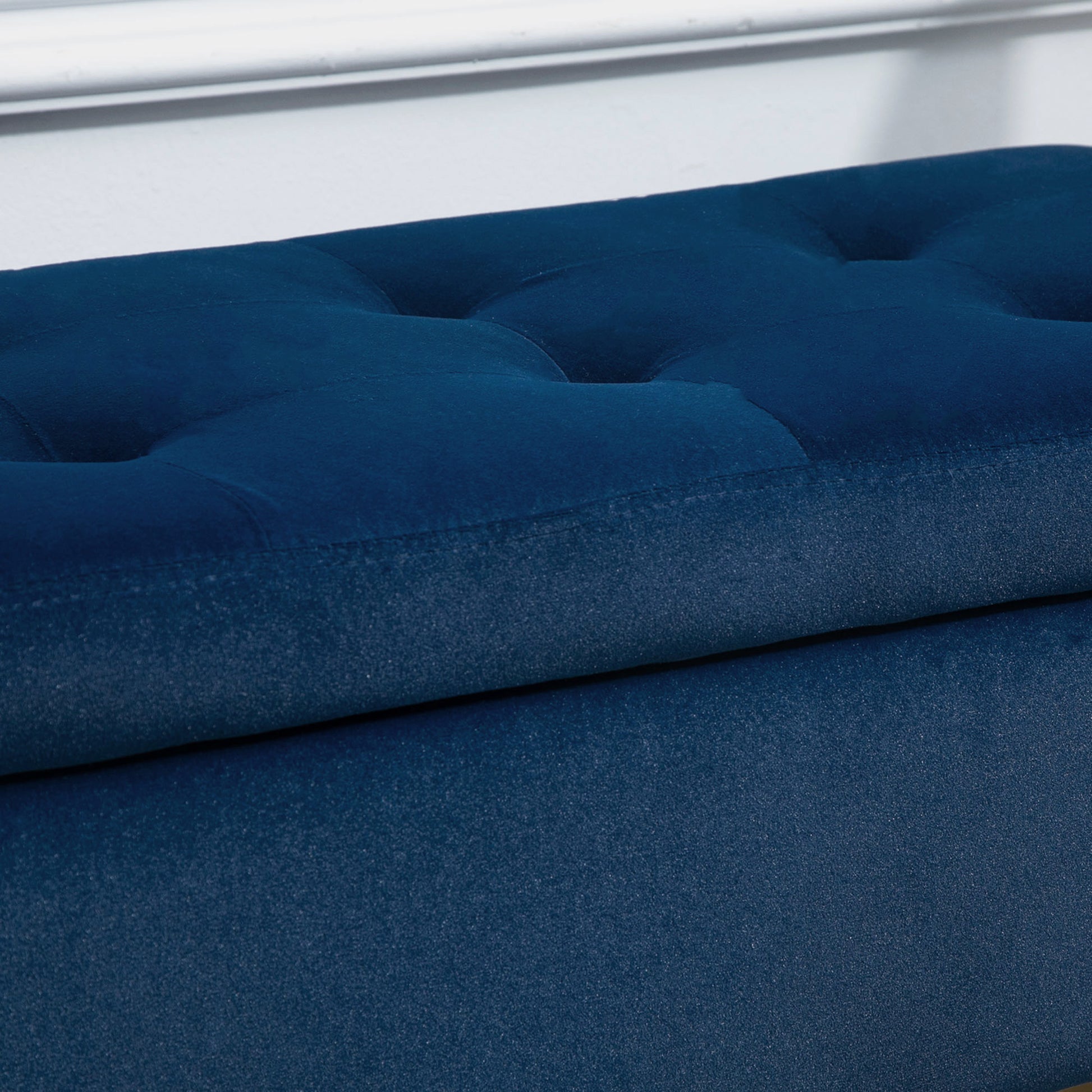 Bench with Storage Armrests Upholstered Bench with Velvet Look, Storage Chest with Wood Legs, Ottoman for Living Room Bedroom Hallway 107 x 42 x 65 cm, Blue