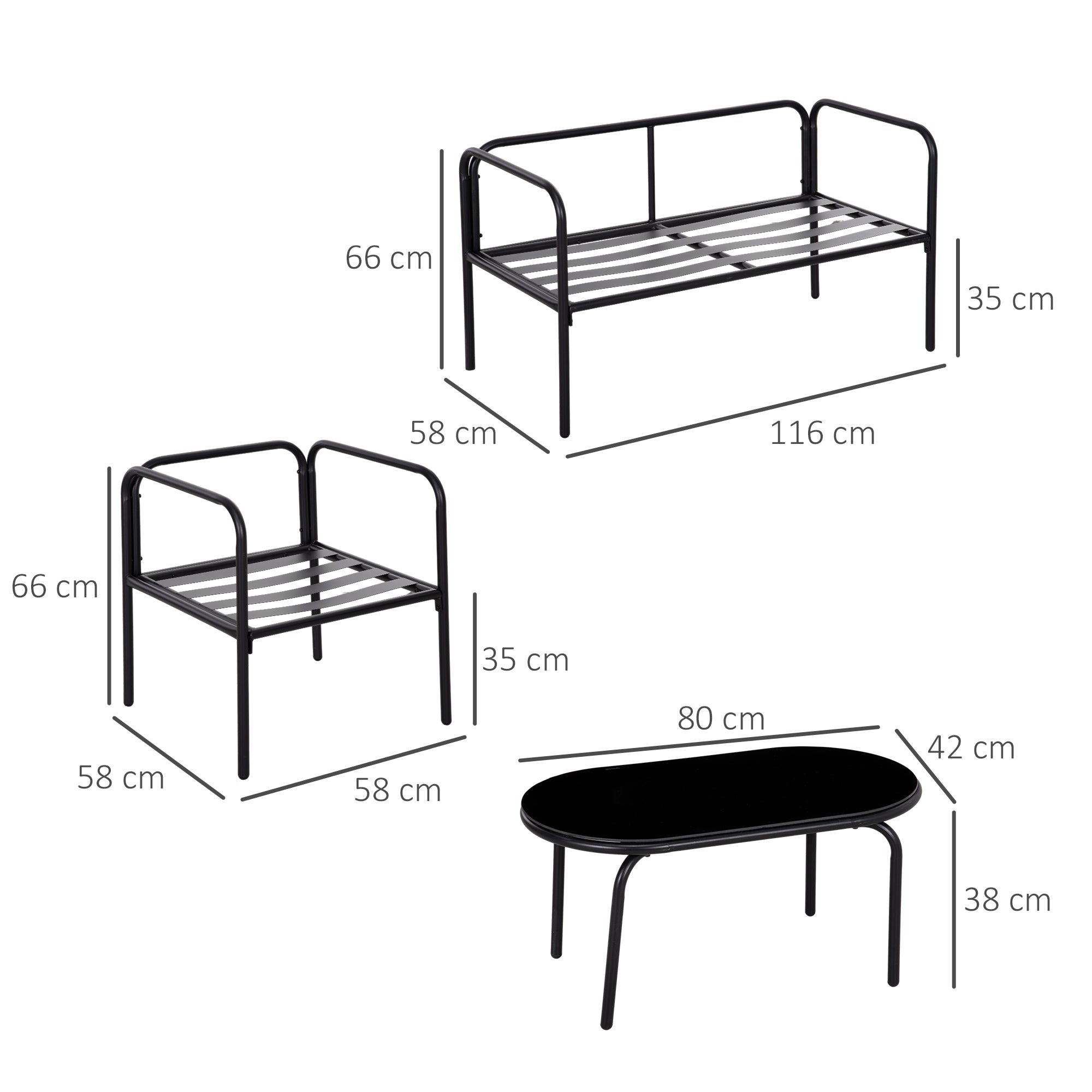 4-Piece Garden Furniture Set, Patio Set with 2 Chairs, 1 Glass Coffee Table, 1 Two-Seater, Seating Group with Cushions, Lounge Set for Balcony, Terrace, Steel, Khaki