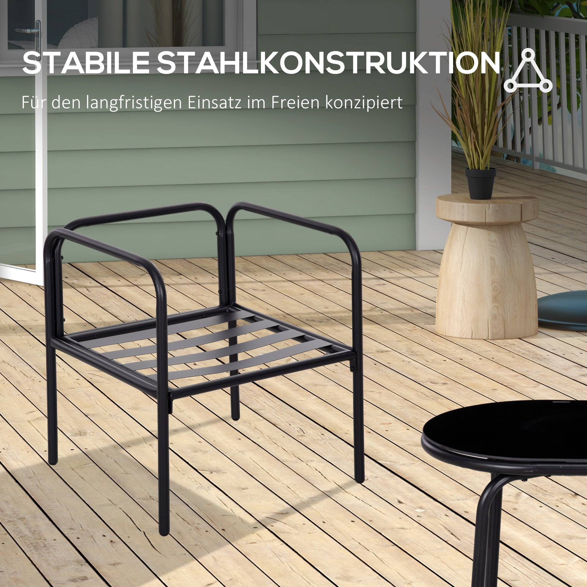 4-Piece Garden Furniture Set, Patio Set with 2 Chairs, 1 Glass Coffee Table, 1 Two-Seater, Seating Group with Cushions, Lounge Set for Balcony, Terrace, Steel, Khaki