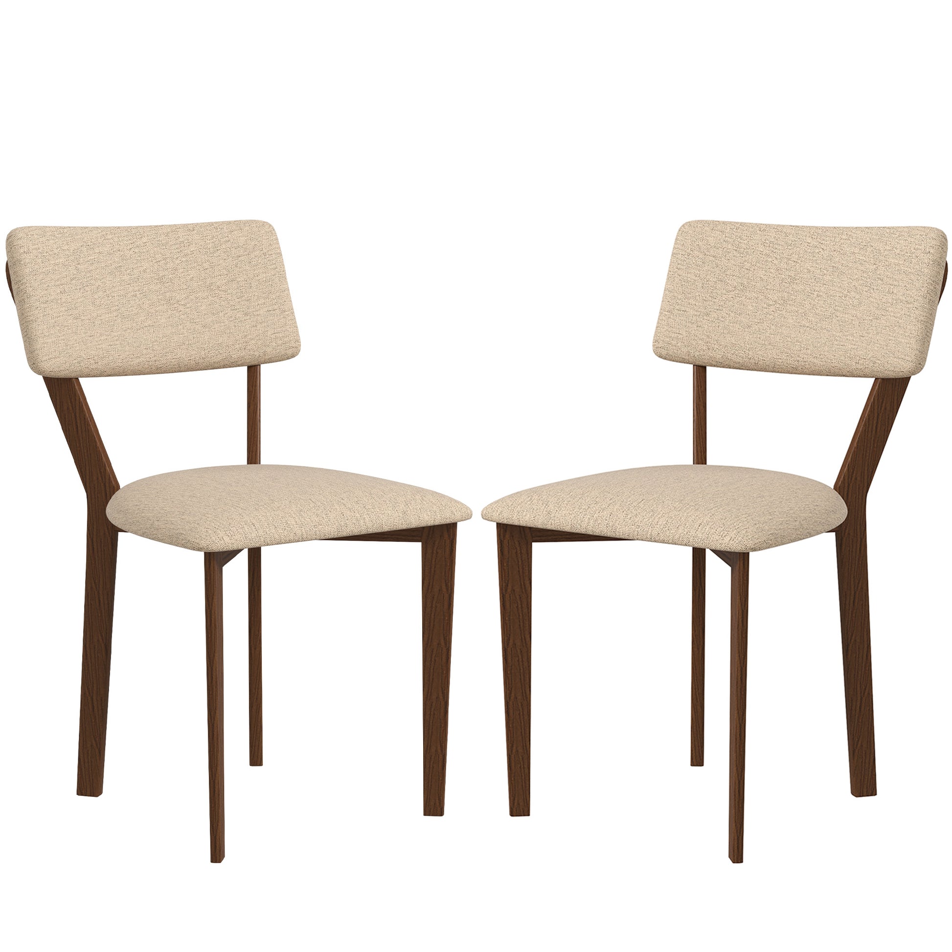 Set of 2 Dining Chairs, Kitchen Chairs, Armless, with Backrest, Solid Wood Legs, Linen Fabric, for Living Room, Dining Room, Bedroom, Beige