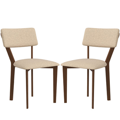 Set of 2 Dining Chairs, Kitchen Chairs, Armless, with Backrest, Solid Wood Legs, Linen Fabric, for Living Room, Dining Room, Bedroom, Beige