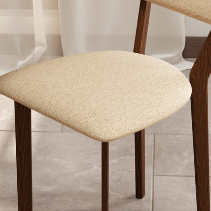 Set of 2 Dining Chairs, Kitchen Chairs, Armless, with Backrest, Solid Wood Legs, Linen Fabric, for Living Room, Dining Room, Bedroom, Beige