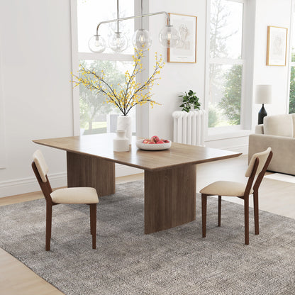 Set of 2 Dining Chairs, Kitchen Chairs, Armless, with Backrest, Solid Wood Legs, Linen Fabric, for Living Room, Dining Room, Bedroom, Beige