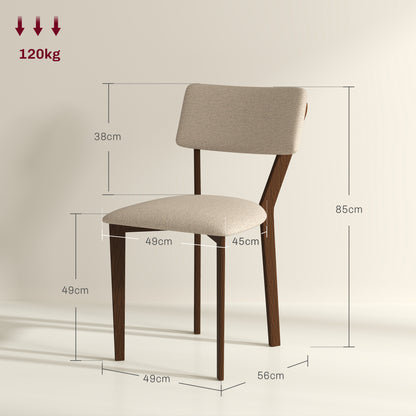 Set of 2 Dining Chairs, Kitchen Chairs, Armless, with Backrest, Solid Wood Legs, Linen Fabric, for Living Room, Dining Room, Bedroom, Beige