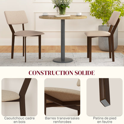 Set of 2 Dining Chairs, Kitchen Chairs, Armless, with Backrest, Solid Wood Legs, Linen Fabric, for Living Room, Dining Room, Bedroom, Beige