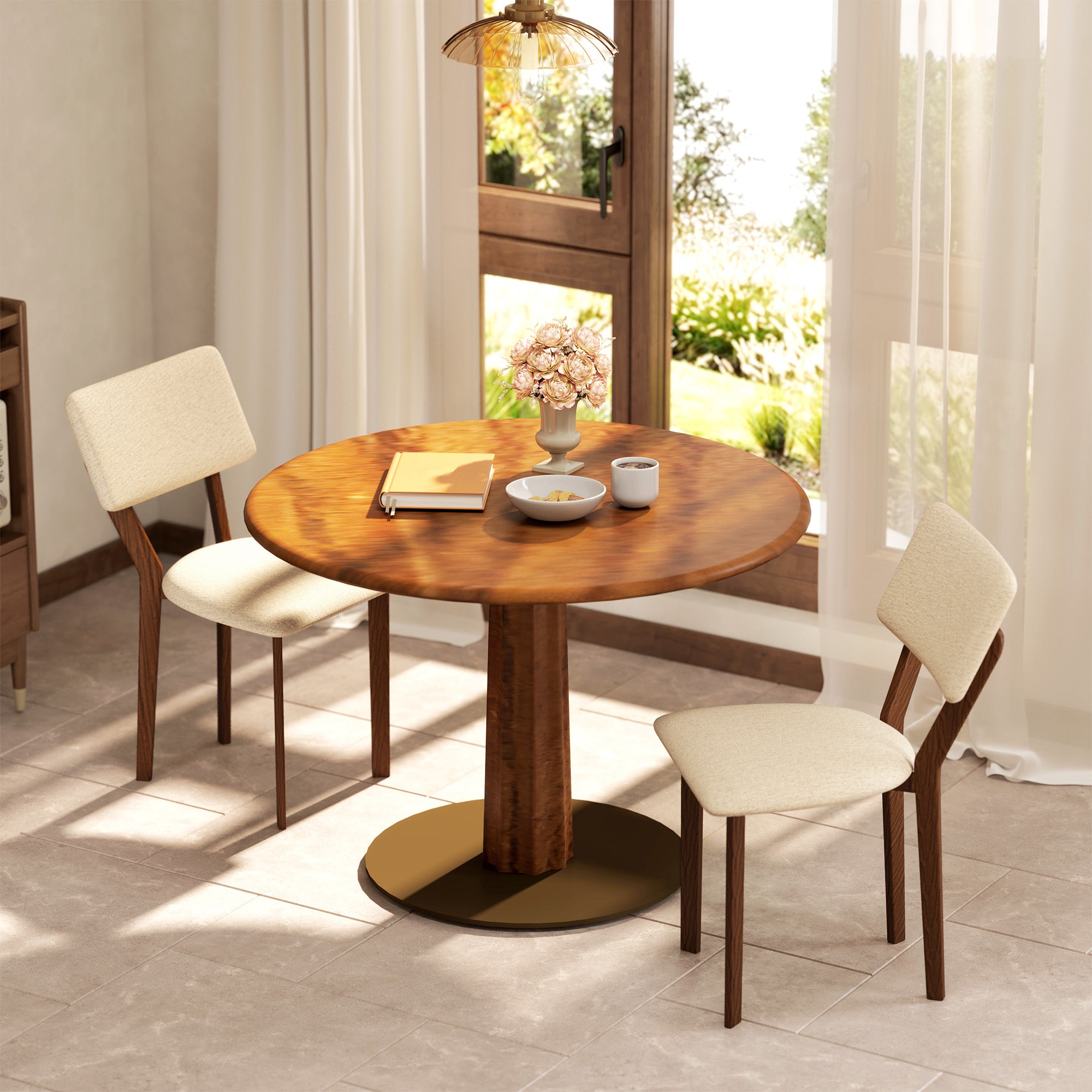 Set of 2 Dining Chairs, Kitchen Chairs, Armless, with Backrest, Solid Wood Legs, Linen Fabric, for Living Room, Dining Room, Bedroom, Beige