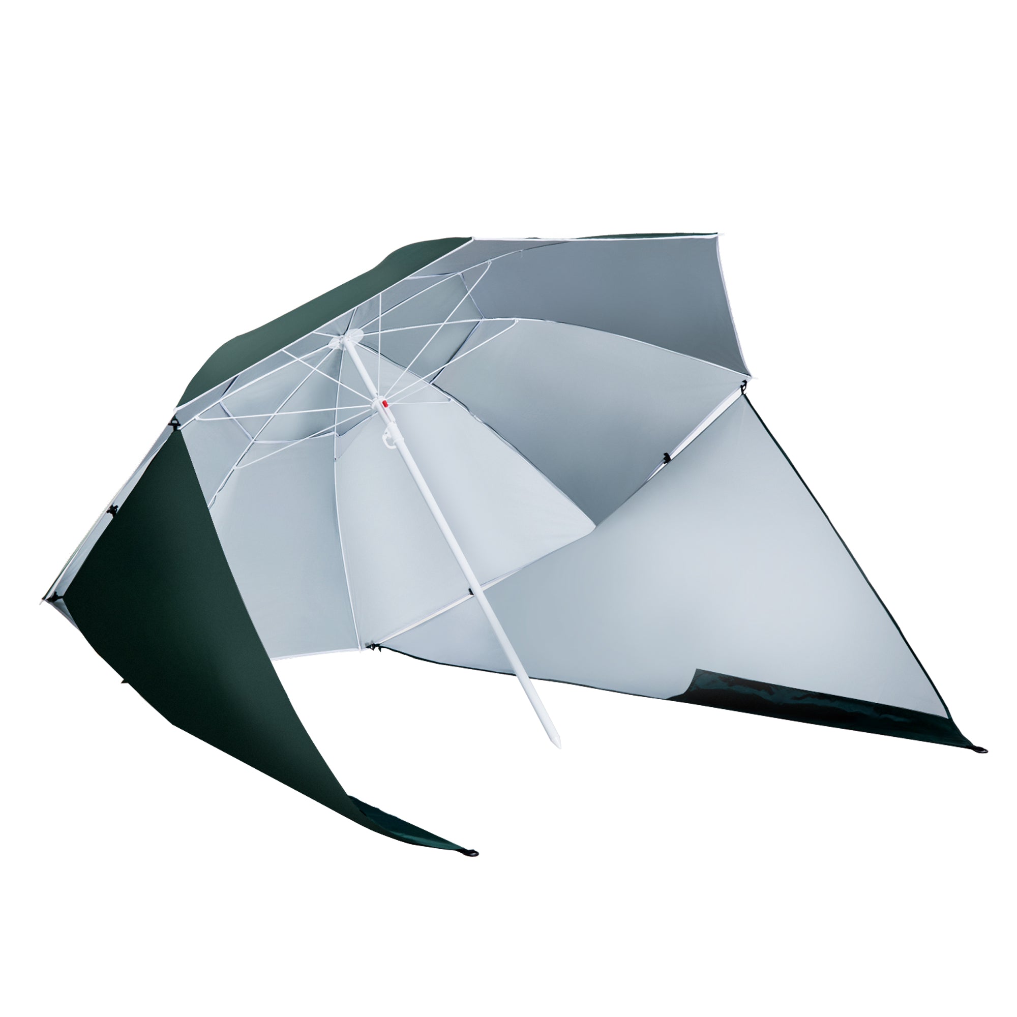 2-in-1 Beach Umbrella Sun Shade Beach Tent Dark Green Φ210xH222cm