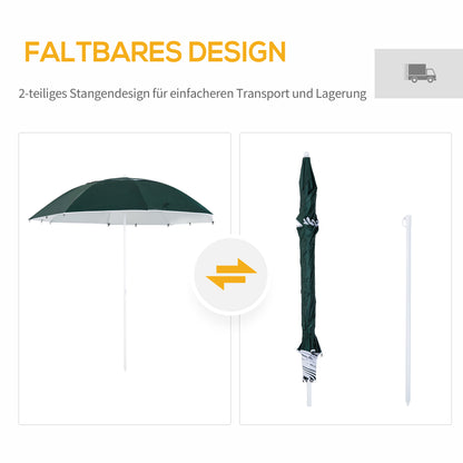 2-in-1 Beach Umbrella Sun Shade Beach Tent Dark Green Φ210xH222cm