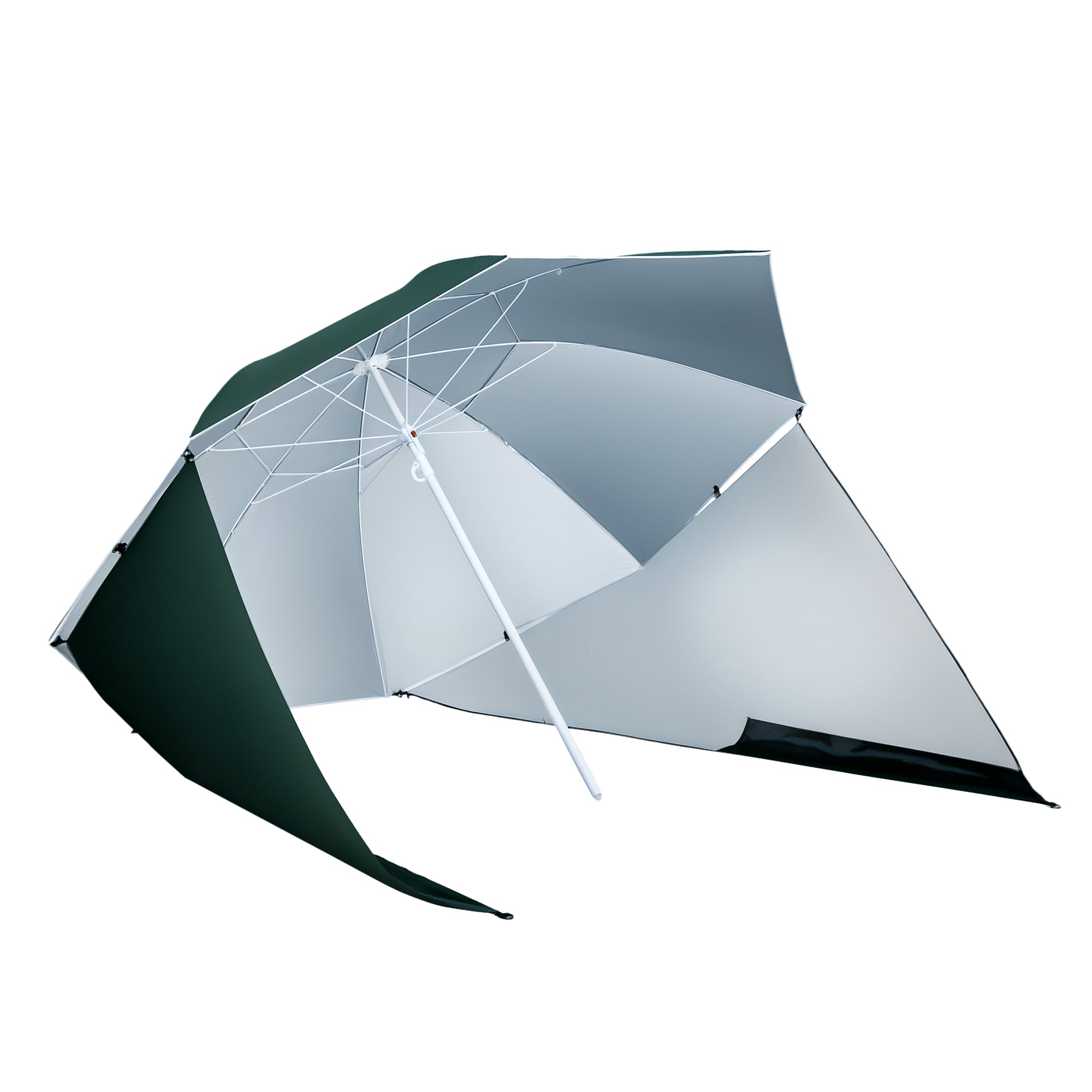 2-in-1 Beach Umbrella Sun Shade Beach Tent Dark Green Φ210xH222cm