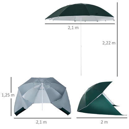 2-in-1 Beach Umbrella Sun Shade Beach Tent Dark Green Φ210xH222cm