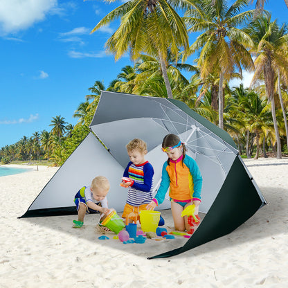 2-in-1 Beach Umbrella Sun Shade Beach Tent Dark Green Φ210xH222cm