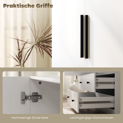 Wardrobe Multipurpose Cabinet 2-door with Deep Interior Design, Clothing Rail, and 2 Drawers Wardrobe for Bedroom 79 x 43 x 180 cm White